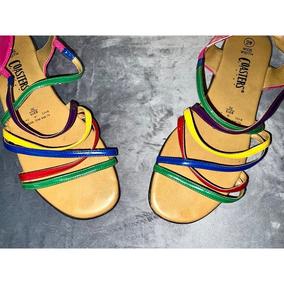 90s Rainbow sandals coasters size 9 & Vintage Gold Clutch - Picture 3 of 8